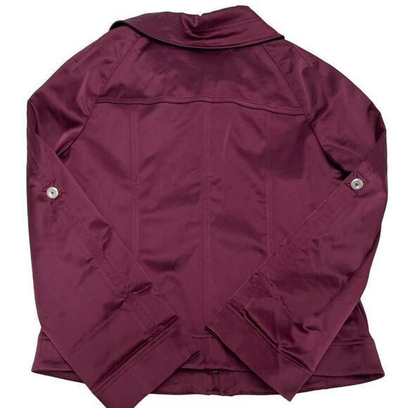 St. John Jacket Womens Medium Purple Rain Zip Cowl Neck Drawstring Satiny Snap - Picture 2 of 8